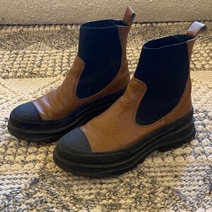 INTENTIONALLY BLANK Brown and Black Chelsea-Style Platform Ankle Boots